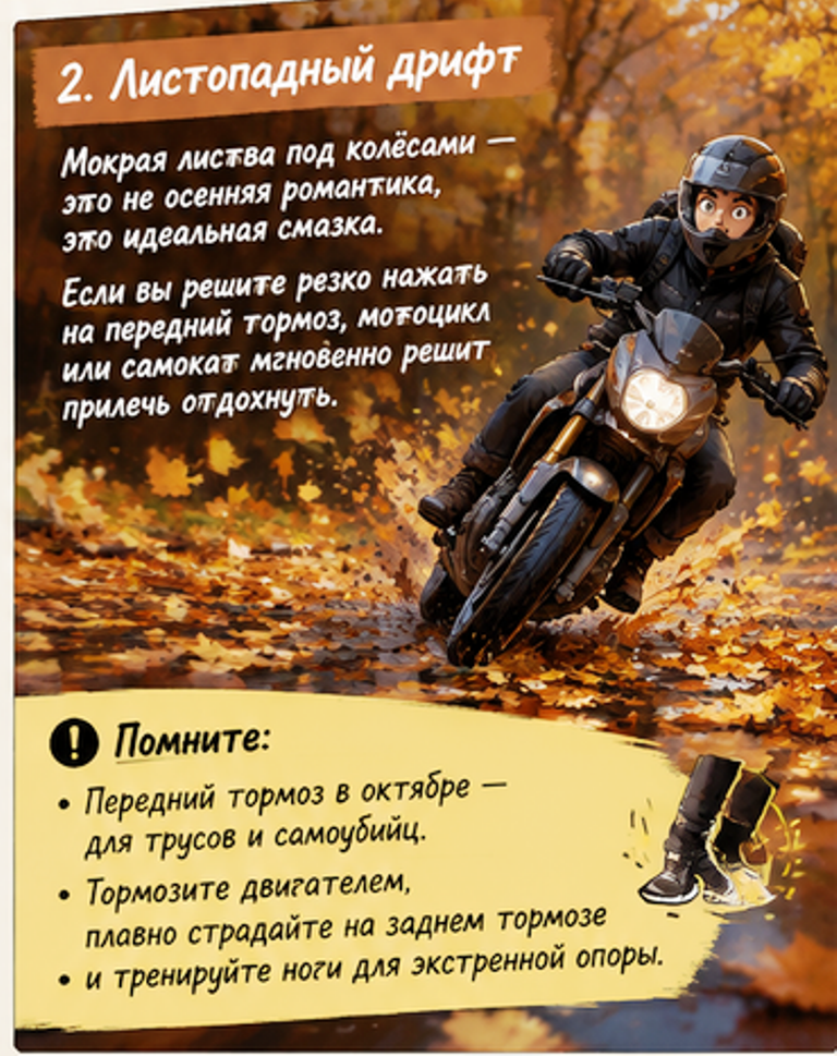 Правила осенней езды на двухколесном транспорте